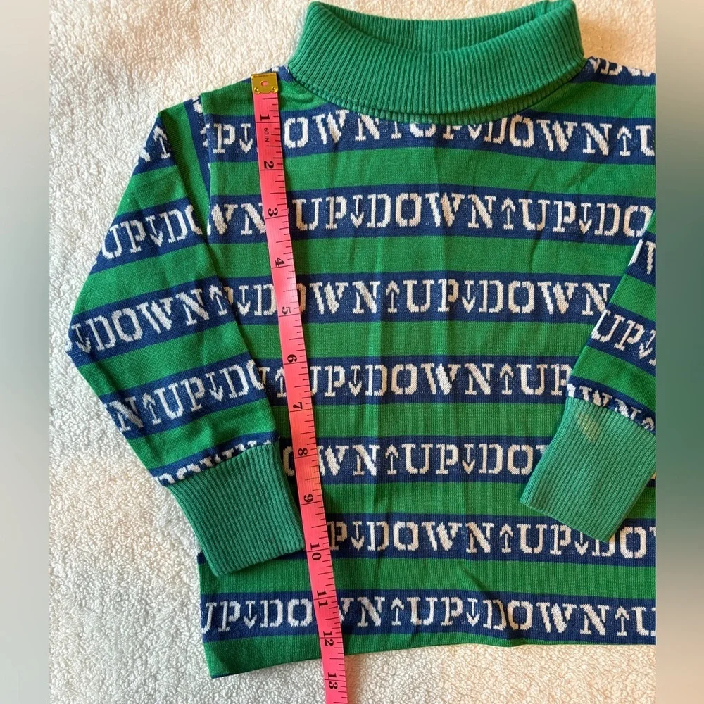 Vintage Healthtex Toddler Turtleneck, Green Blue Stripes. Size 2T. Made in USA